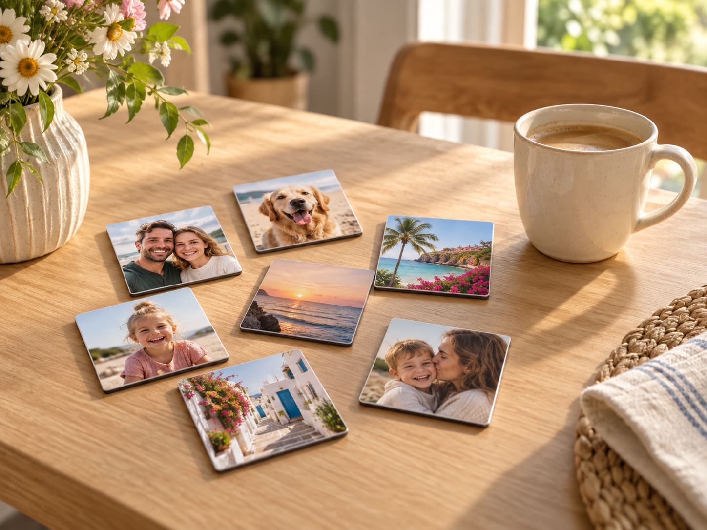 Voorbeeldfoto’s van persoonlijke fotomagneten op tafel